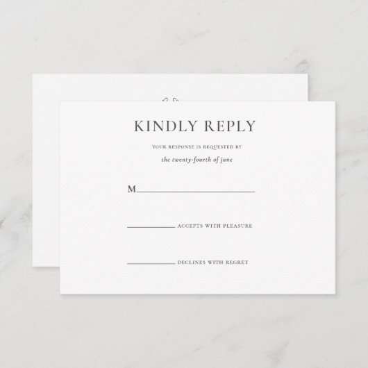 Cartons Réponse Monogramme noir blanc simple et élégant Mariage of (Devant / Derrière)