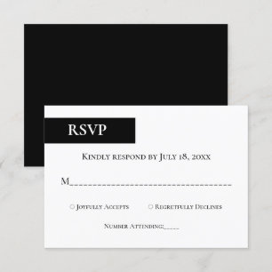 Cartons Réponse Monogramme noir et blanc minimal Mariage élégant
