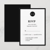 Cartons Réponse Monogramme | Options de repas de mariage noir et b (Devant / Derrière)