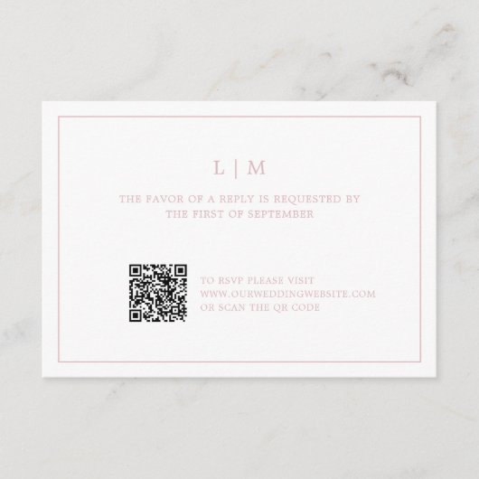 Cartons Réponse Monogramme rose clair simple Code QR Mariage éléga (Devant)
