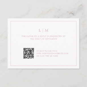 Cartons Réponse Monogramme rose clair simple Code QR Mariage éléga