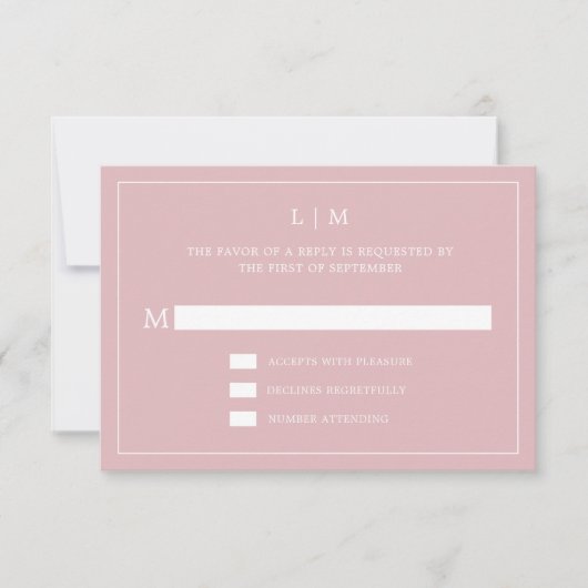 Cartons Réponse Monogramme rose clair simple Mariage élégant (Devant)