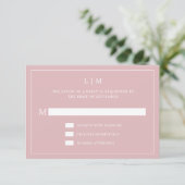 Cartons Réponse Monogramme rose clair simple Mariage élégant (Debout devant)