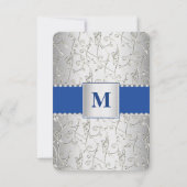 Cartons Réponse Monogramme Royal Blue Silver Swirl Mariage (Dos)