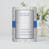 Cartons Réponse Monogramme Royal Blue Silver Swirl Mariage (Debout devant)