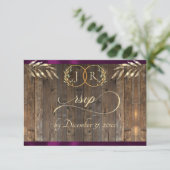 Cartons Réponse Monogramme & Ruban - Plum (Debout devant)