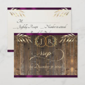 Cartons Réponse Monogramme & Ruban - Plum (Devant / Derrière)