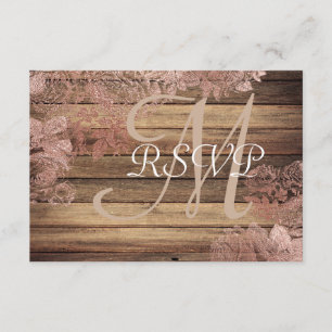 Cartons Réponse Monogramme Rustique Bois Rose Dentelle mariage RSV