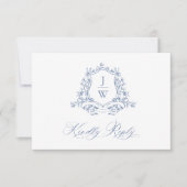 Cartons Réponse Monogramme traditionnel Crest Bleu Mariage élégant (Devant)