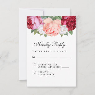 Cartons Réponse Monogramme Vintage Élégant Bourgogne Rose Mariage