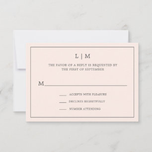 Cartons Réponse Monographie rose pâle simple Mariage élégant
