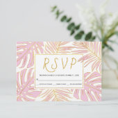 Cartons Réponse Monstère tropicale, mariage rose feuille de palme (Debout devant)