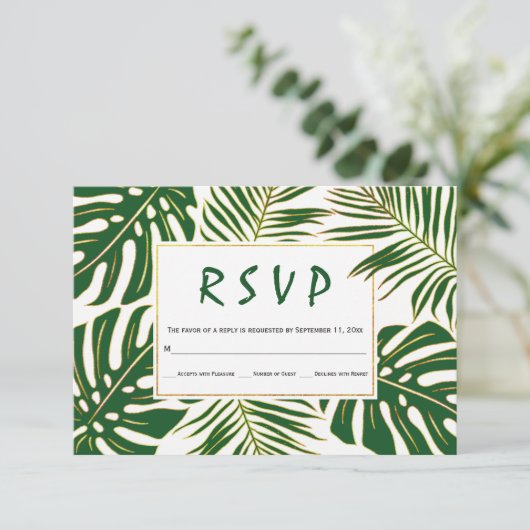 Cartons Réponse Monstère tropicale, palmier feuille mariage vert R (Debout devant)