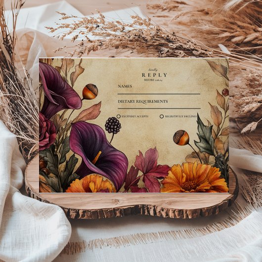 Cartons Réponse Moody Autumn Floral Mariage