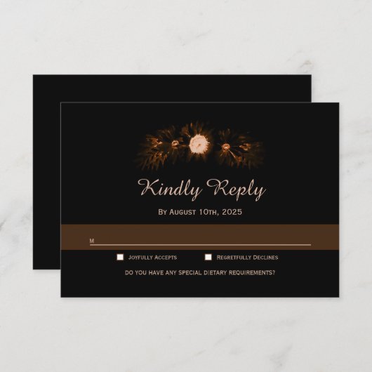 Cartons Réponse Moody Black avec Mariage Floral Orange Brûlé (Devant / Derrière)