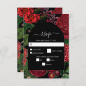 Cartons Réponse Moody Florals Arc Noir Bourgogne Rouge Mariage (Devant / Derrière)