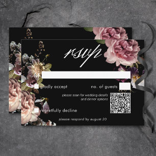 Cartons Réponse Moody foncé Pastel Opulent Floral noir QR Code