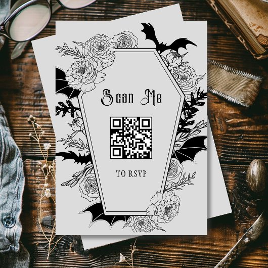 Cartons Réponse Moody Gothic Grey Mariage QR Code Site Web