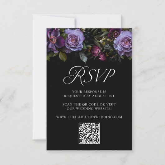Cartons Réponse Moody Gothique Purple Floral Mariage QR Code (Devant)