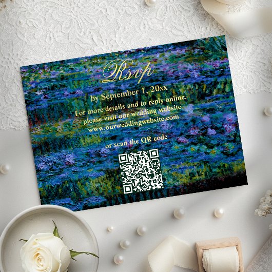 Cartons Réponse Moody Jewel Tone Water Lilies Wedding Website QR