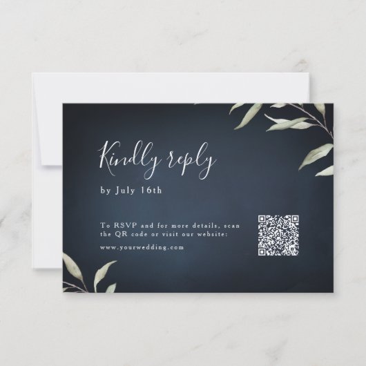 Cartons Réponse Moody marine minima verdure mariage QR code (Devant)