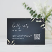 Cartons Réponse Moody marine minima verdure mariage QR code (Debout devant)