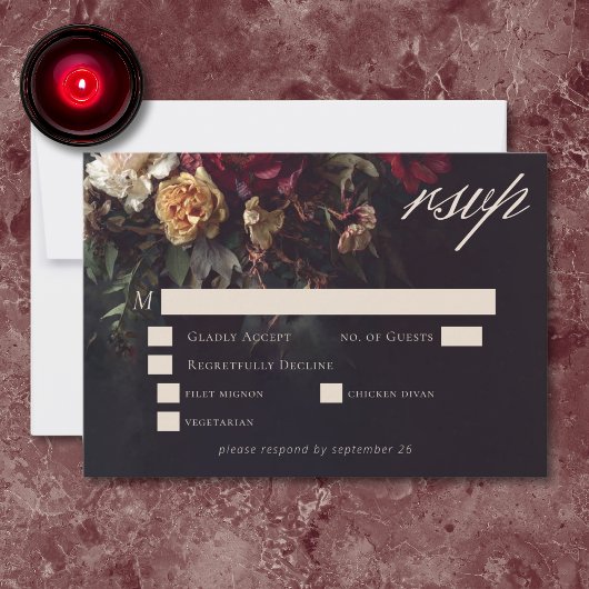 Cartons Réponse Moody Romantic Dark Floral Gothic Wedding