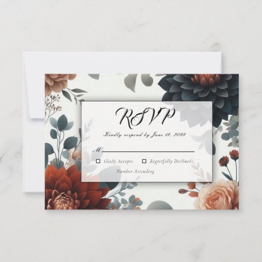 Cartons Réponse Moody Rustic Fall Florals Mariage (Devant)