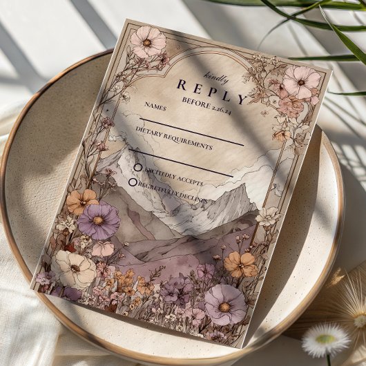 Cartons Réponse Moody Wildflower Mountain Wedding