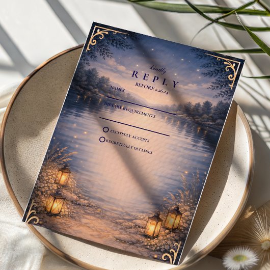 Cartons Réponse Moonlit Lake Forest Romance Wedding