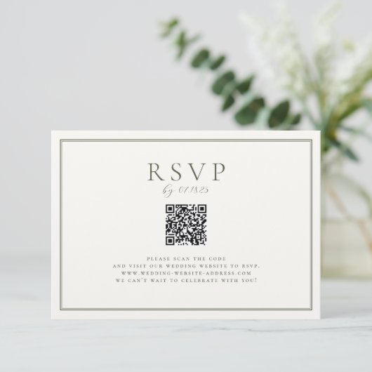 Cartons Réponse Moss Green Mariage QR Code (Debout devant)