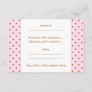 Cartons Réponse Motif de coeur rose pâle et marron.