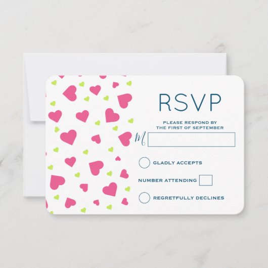 Cartons Réponse Motif de coeurs roses et verts mignons (Devant)