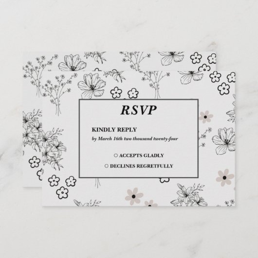 Cartons Réponse Motif de fleurs hippie gris noir rétro Y2K (Devant / Derrière)