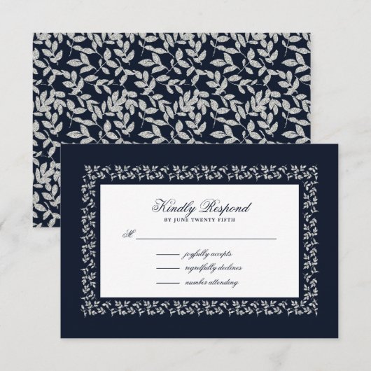 Cartons Réponse Motif de la feuille d'argent bleu marine (Devant / Derrière)