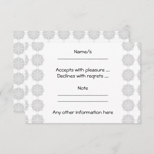 Cartons Réponse Motif élégant, gris clair et blanc. (Devant / Derrière)