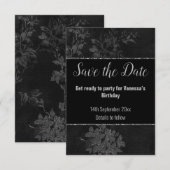 CARTONS RÉPONSE MOTIF FLORAL PAILLETTE ARGENTÉE NOIRE ENREGISTRER  (Devant / Derrière)