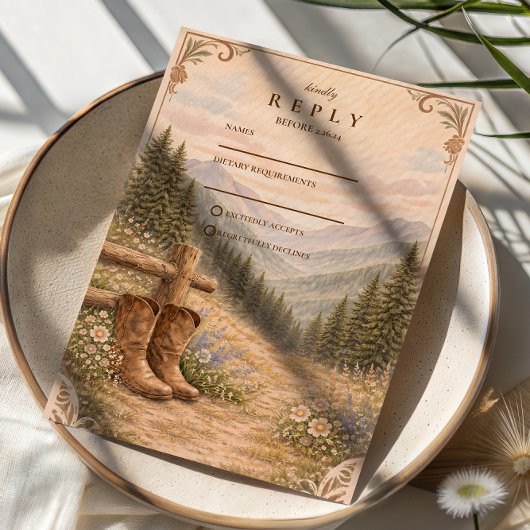 Cartons Réponse Mountain Forest Cowboy Boots Wedding