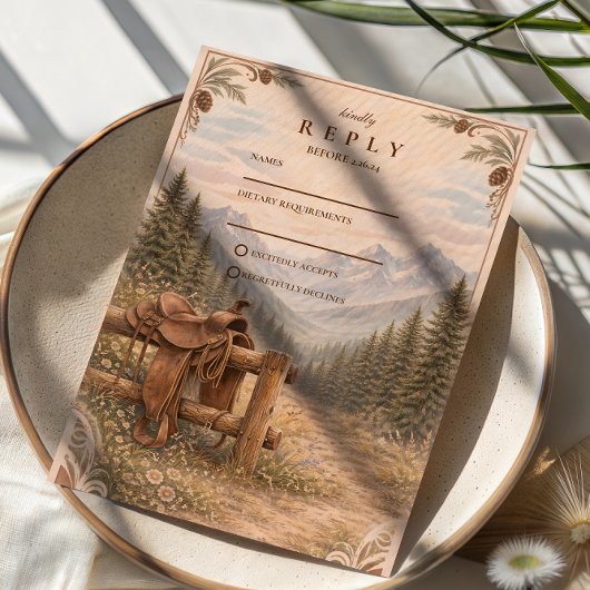 Cartons Réponse Mountain Forest Western Saddle Wedding