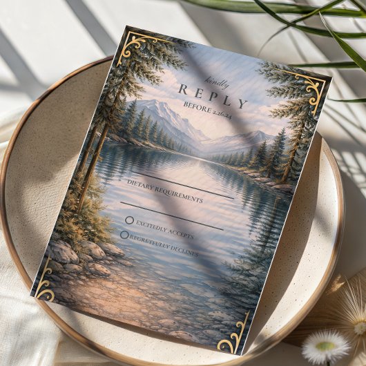 Cartons Réponse Mountain Lake Forest Reflection Wedding