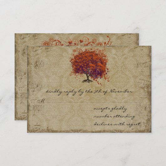 Cartons Réponse Musical Gold Dark Orange Plum Heart Leaf Tree (Devant / Derrière)