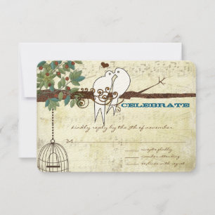 Cartons Réponse Musique Dove Lovebird assis dans un mariage d'arbr