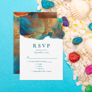 Cartons Réponse Mystique Abstrait Coral Turquoise Mariage d'or RSV