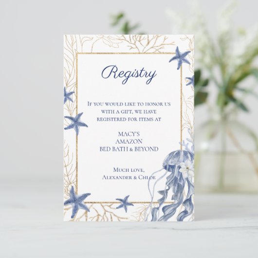 Cartons Réponse Nautical QR Code Wedding Registry Card (Debout devant)