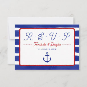 Cartons Réponse Nautical Rustique Bleu Aquarelle Rayures Mariage
