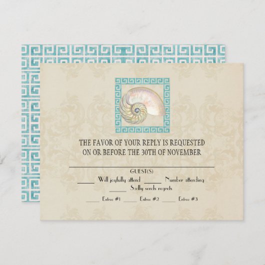 Cartons Réponse Nautilus Shell aquarelle grecque clé Damask plage (Devant / Derrière)