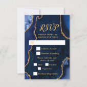 Cartons Réponse Navy Blue and Gold Agate Wedding Meal Choice (Devant)