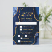 Cartons Réponse Navy Blue and Gold Agate Wedding Meal Choice (Debout devant)