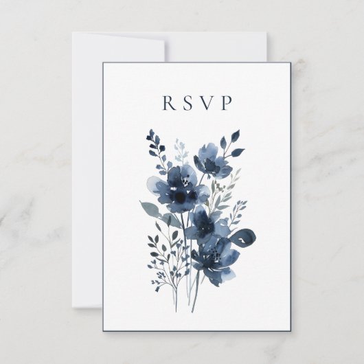 Cartons Réponse Navy Blue Botanical Wedding (Devant)