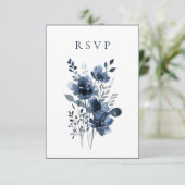 Cartons Réponse Navy Blue Botanical Wedding (Debout devant)